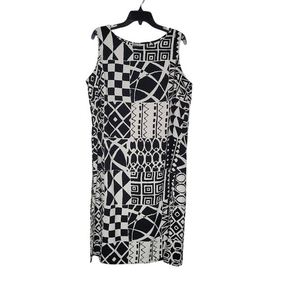 Versailles New York Black White Geometric Long tunic Side Slit Sleeveless Large - Picture 1 of 7
